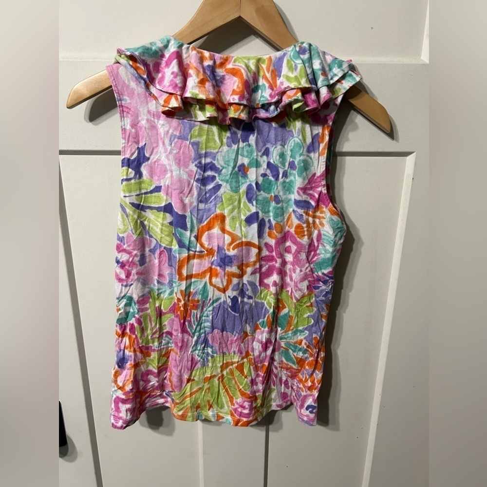 Lauren Ralph Lauren Floral Ruffle V Neck tank top Bright pastels - Picture 5 of 5